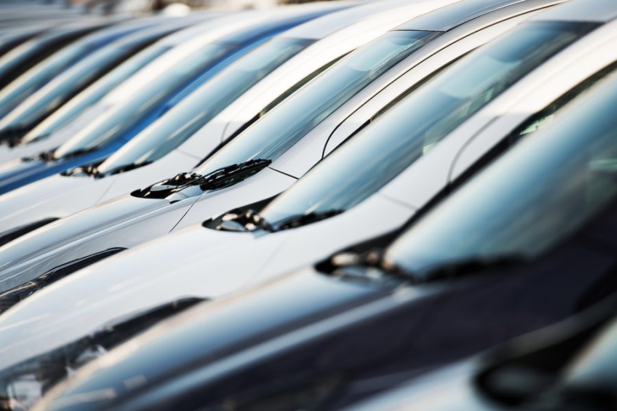 cars parked in a line.